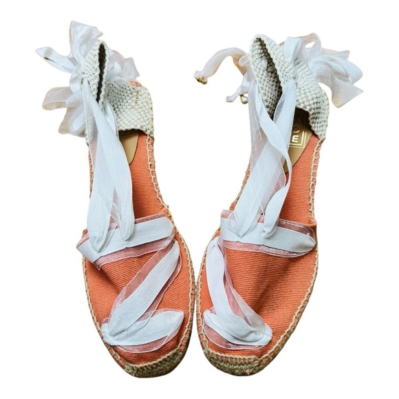 Source Unknown Shoes - Source Unknown Orange and White Platform Shoes with Ankle Straps